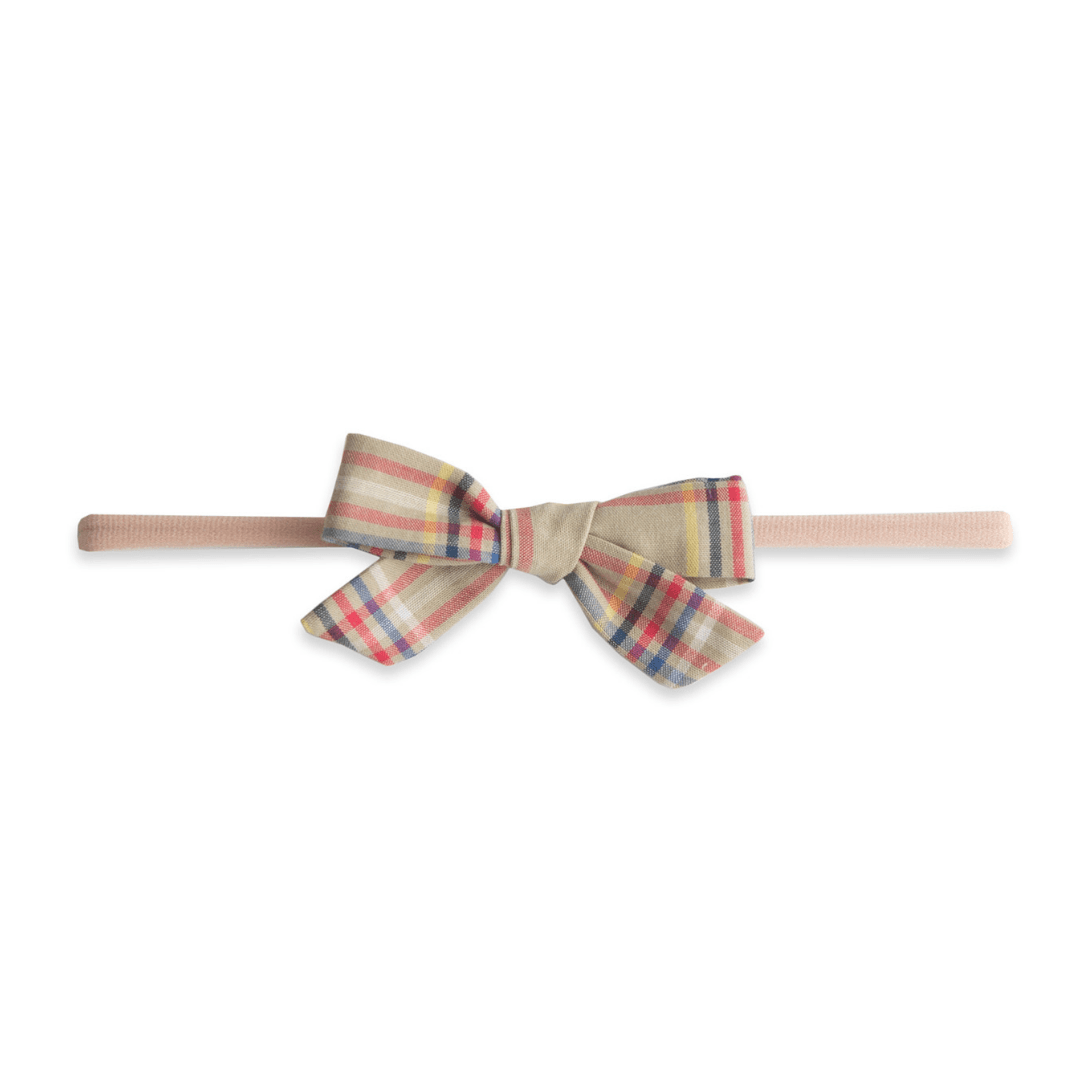 Tan Plaid Cotton Bow Headband