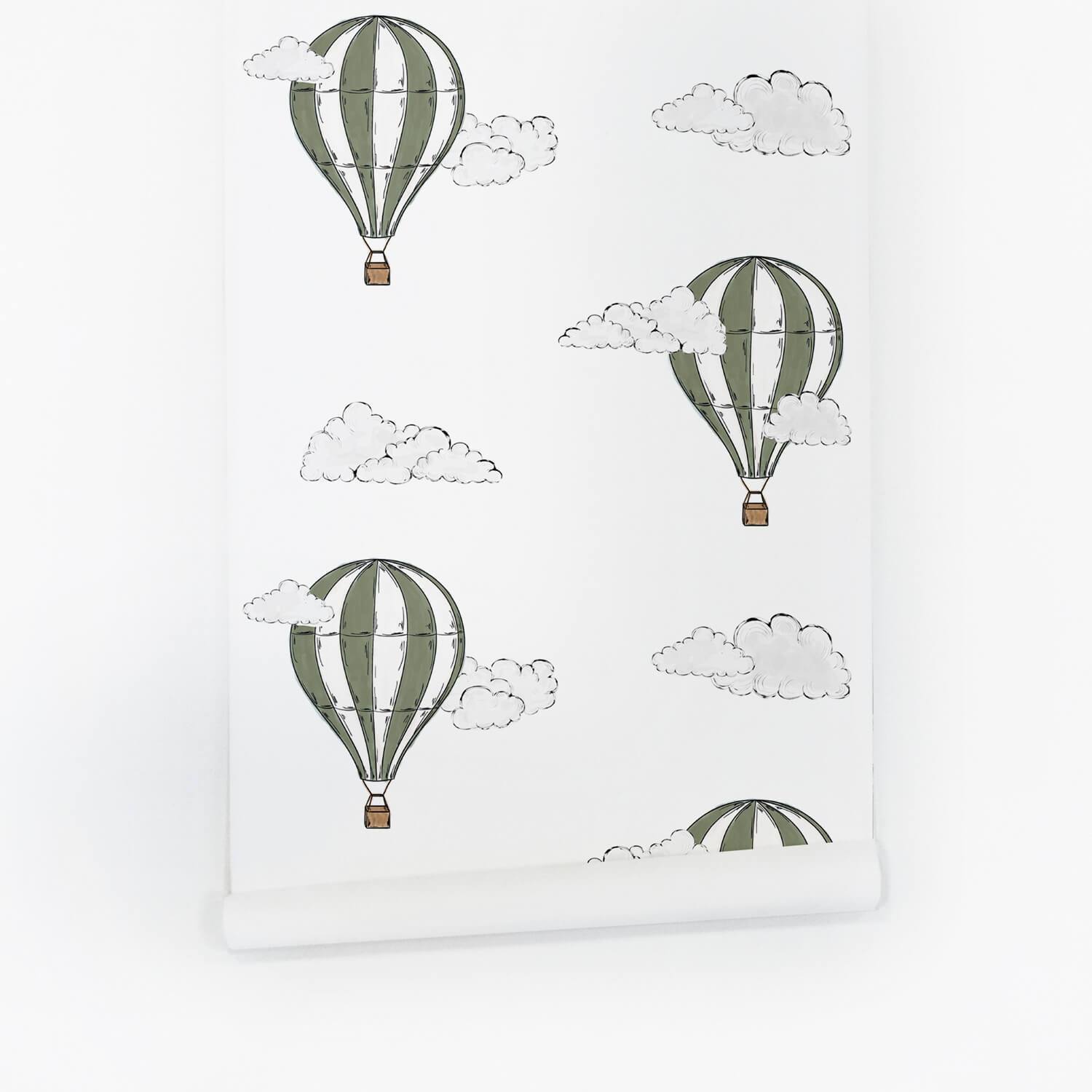 Khaki Green Air Balloon Wallpaper - Traditional / Sample