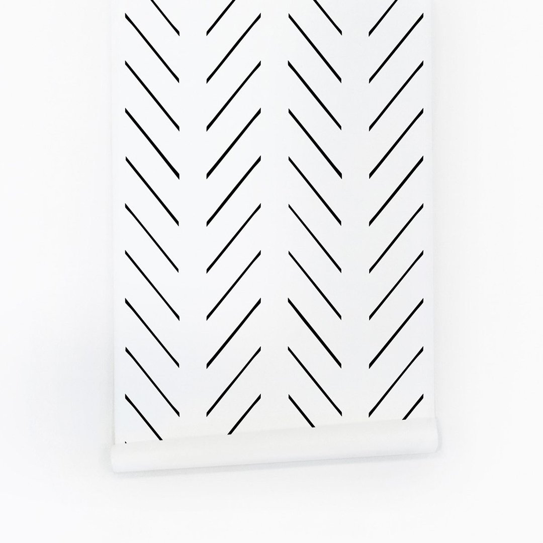 Black Delicate Herringbone Wallpaper - Self-adhesive / 19" H X 120" H