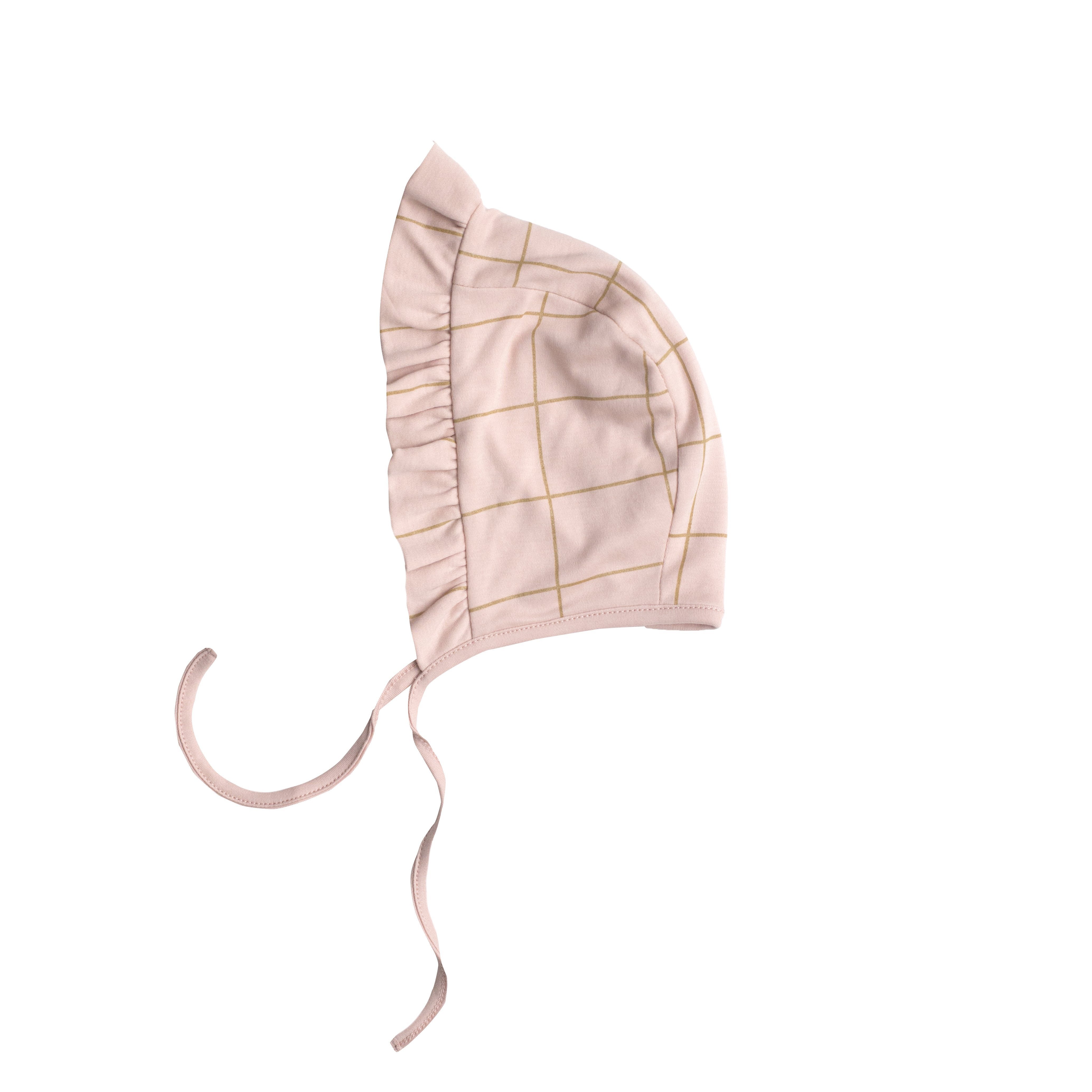 Pink Squares Ruffle Bonnet