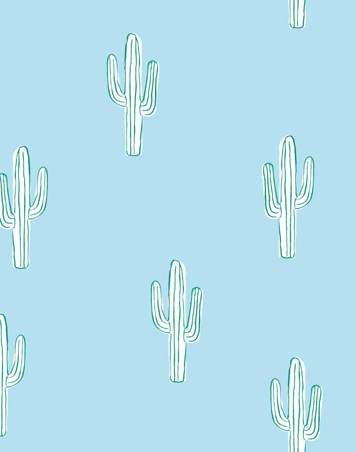 Cactus Wallpaper - Removable / Panel / Baby Blue