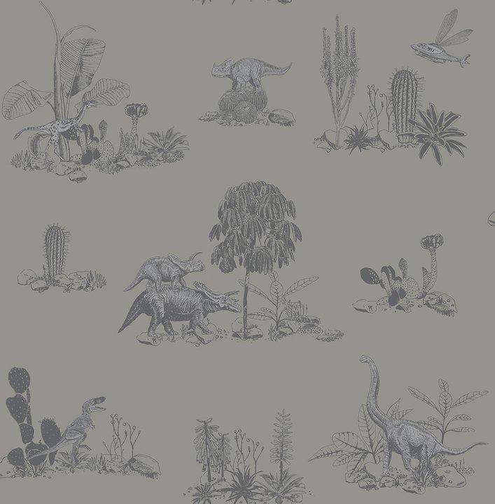 Classic Dino Wallpaper - Roll / Grey