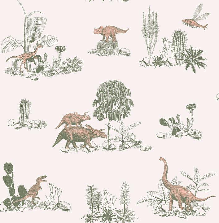Classic Dino Wallpaper - Roll / Pink/green