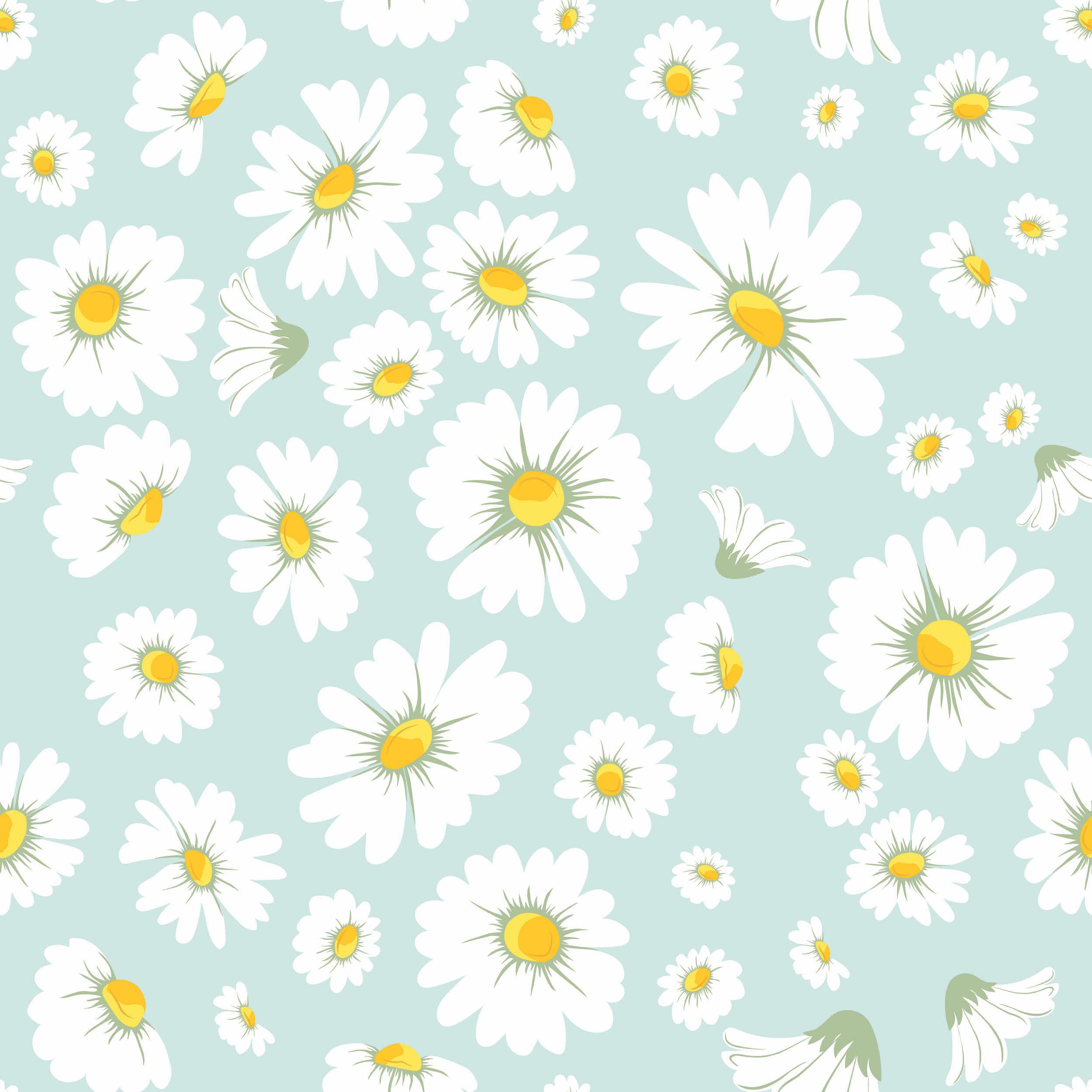 Daisy Bloom Wallpaper - Removable / Panel / Baby Blue