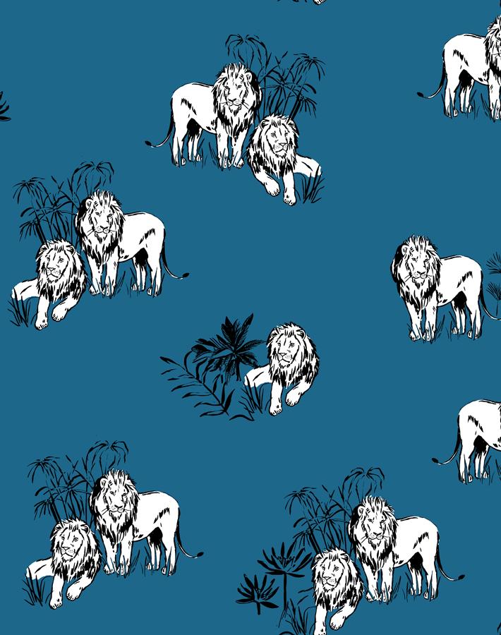 Foliage Lions Wallpaper - Removable / Sample / Cadet Blue