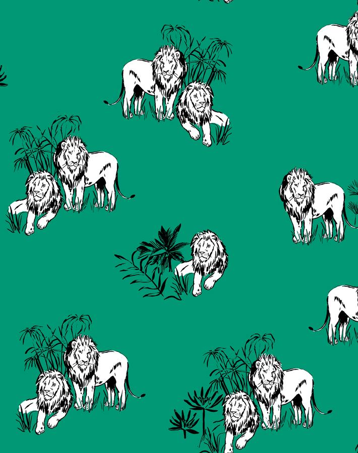 Foliage Lions Wallpaper - Removable / Sample / Emerald