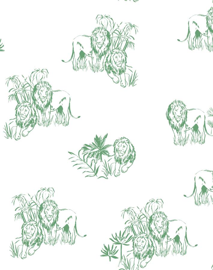 Foliage Lions Wallpaper - Removable / Sample / Green