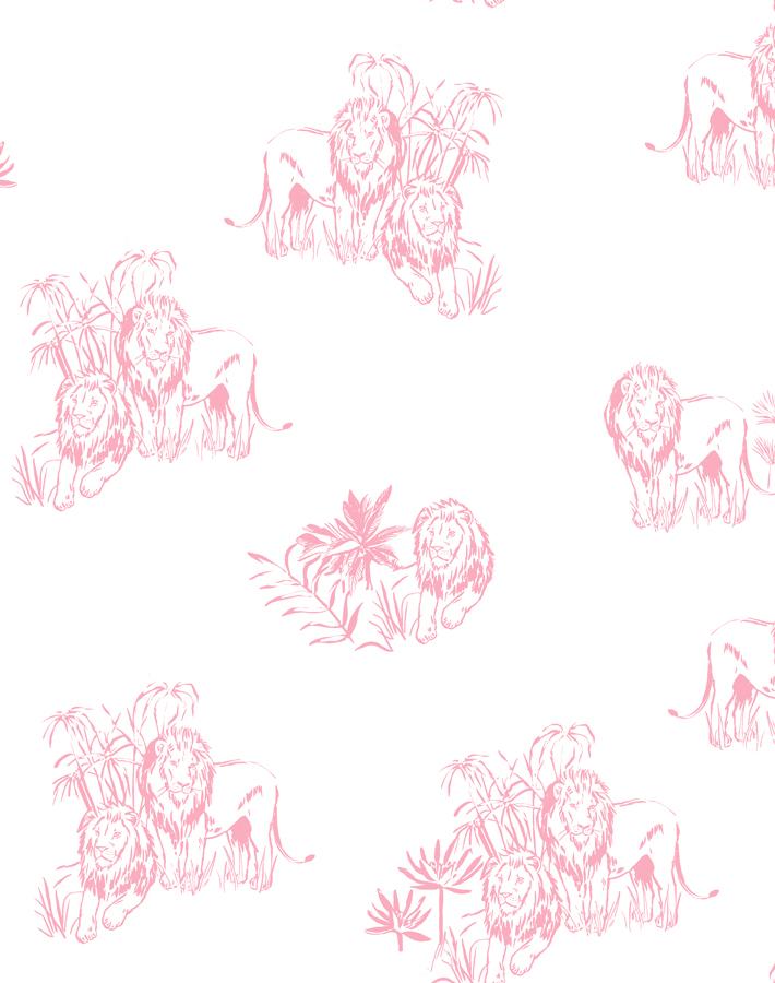 Foliage Lions Wallpaper - Traditional / Roll / Pink