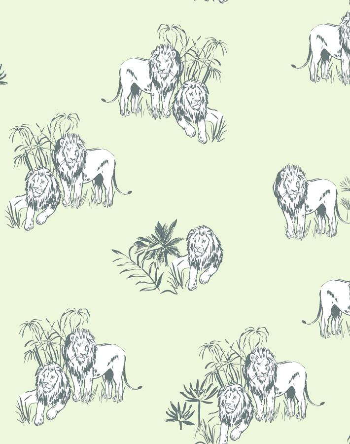 Foliage Lions Wallpaper - Traditional / Roll / Pistachio