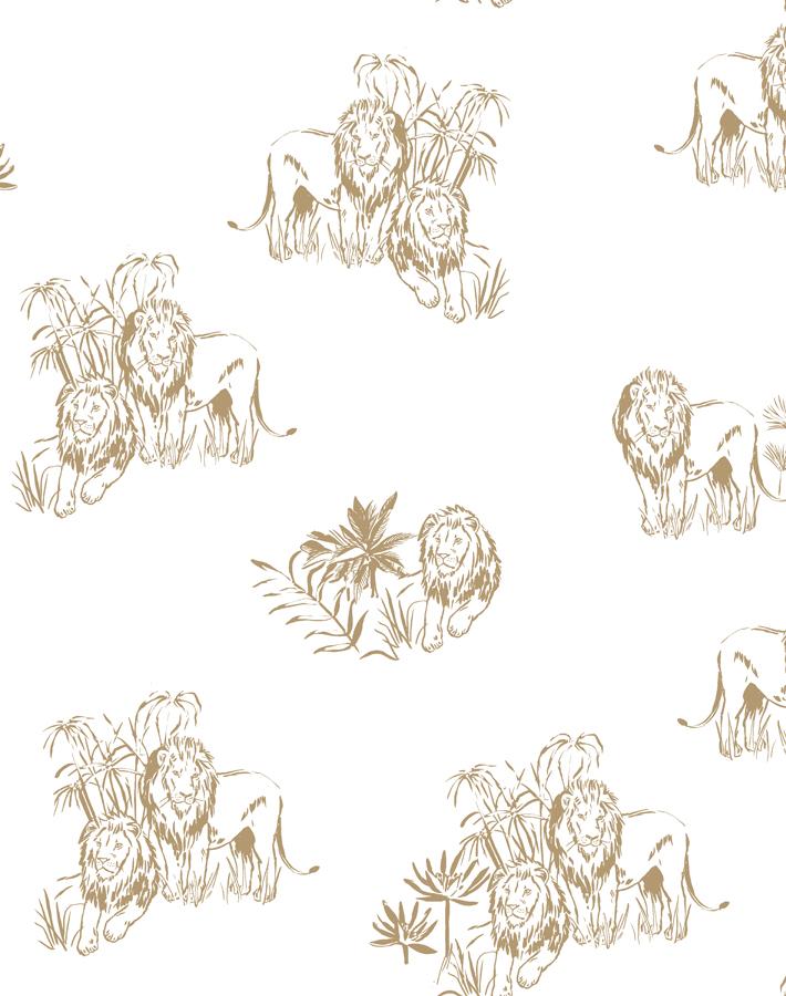 Foliage Lions Wallpaper - Traditional / Roll / White
