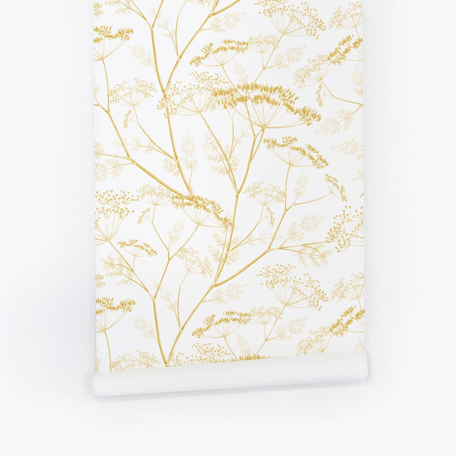 Golden Yellow Botanical Wildflower Wallpaper - Traditional / Sample