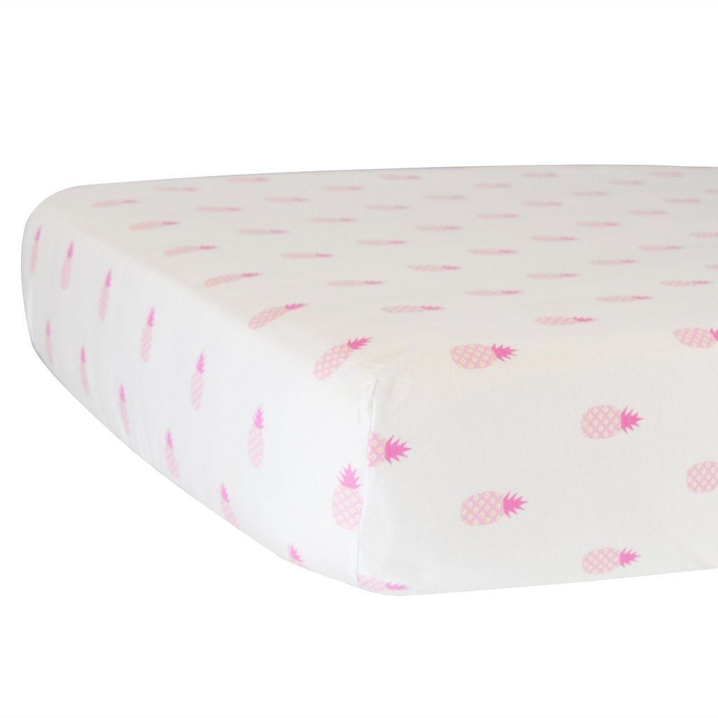 Pineapples Organic Cotton Jersey Mini Crib Sheet - Pink