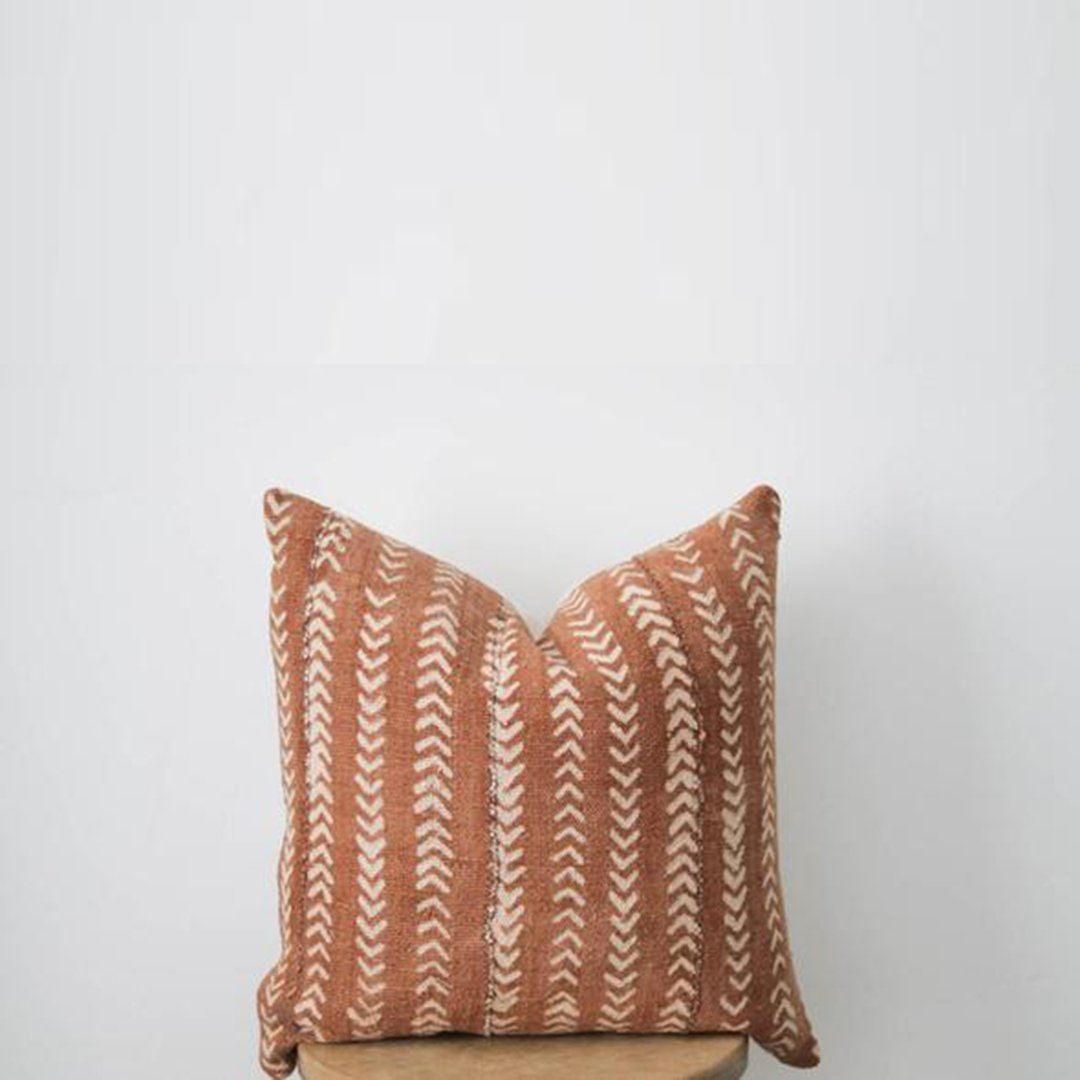 Mud Cloth Pillow Cover - Rust Arrows