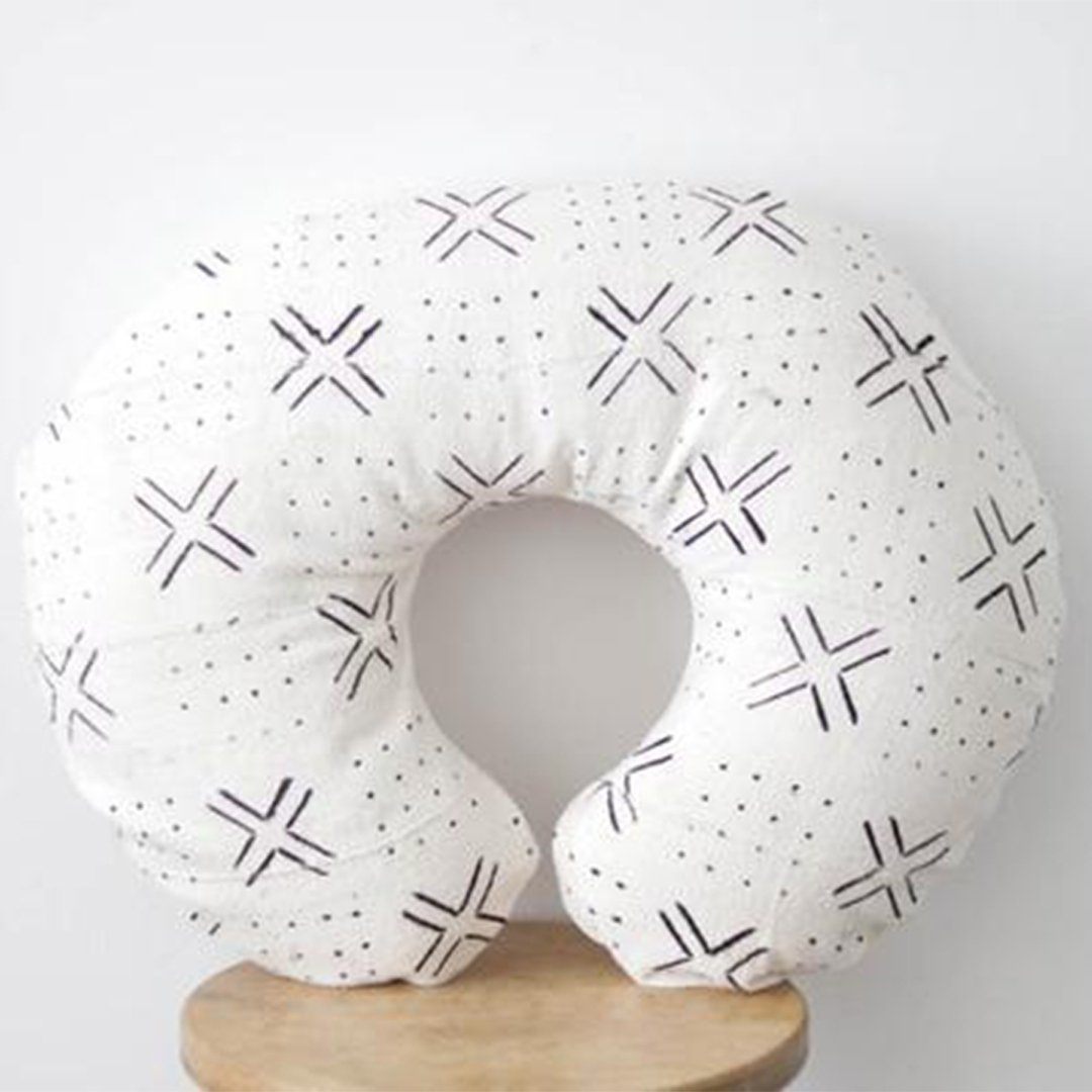 Mud Cloth Nursing Pillow Cover - White + Black Xs + Dots