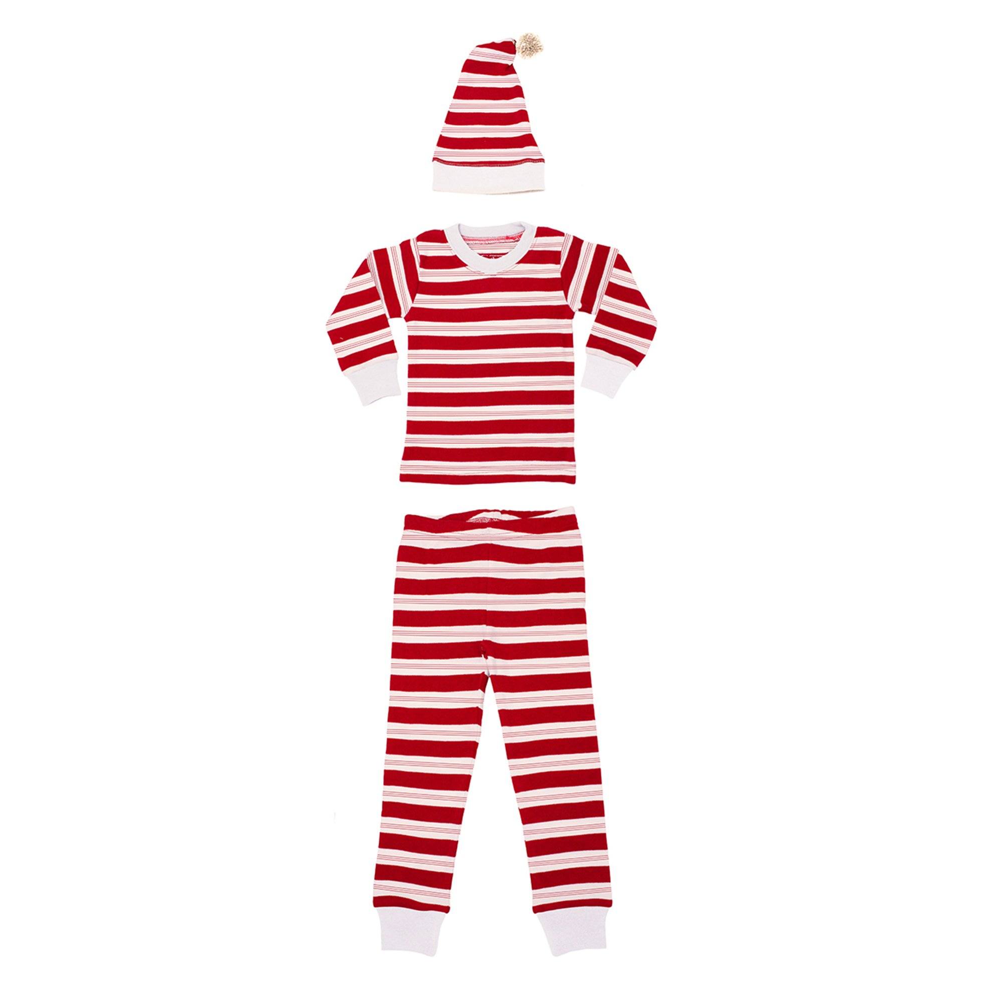 Organic Kids Long Sleeve Pj & Cap Set In Peppermint Stripe - 18-24m