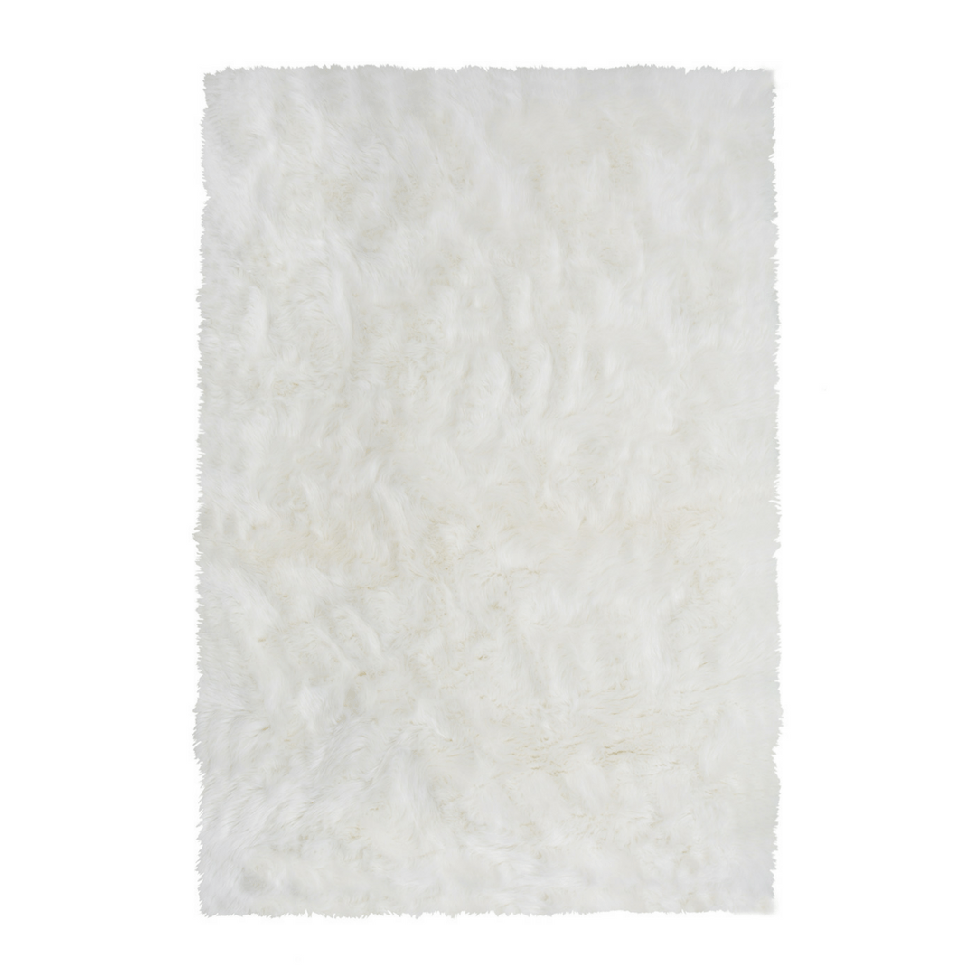 Faux Sheepskin Rectangular Area Rug - Full Size / White