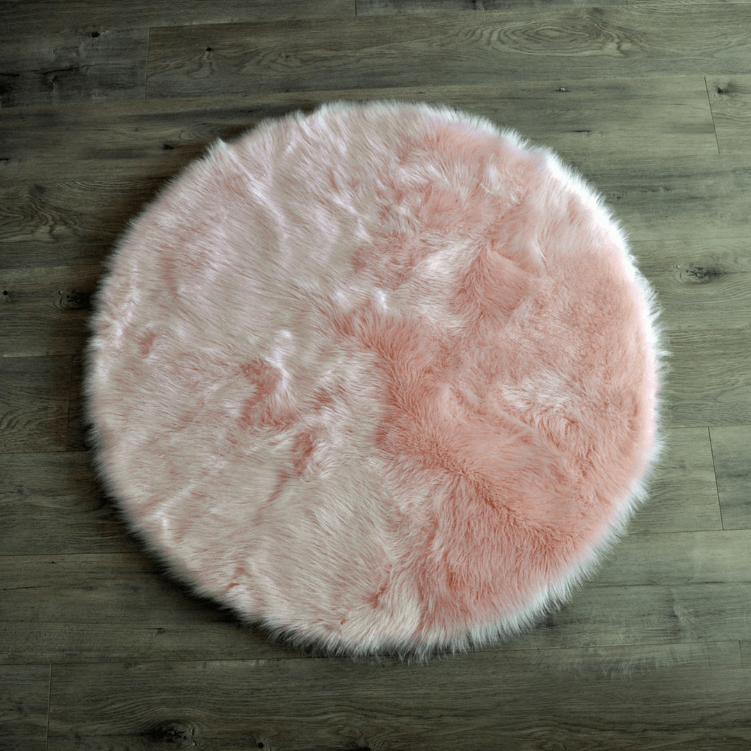 Faux Sheepskin Round Area Rug - Full Size / Blush