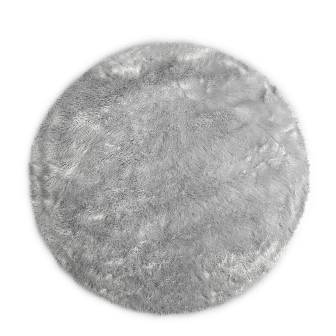 Faux Sheepskin Round Area Rug - Full Size / Light Grey