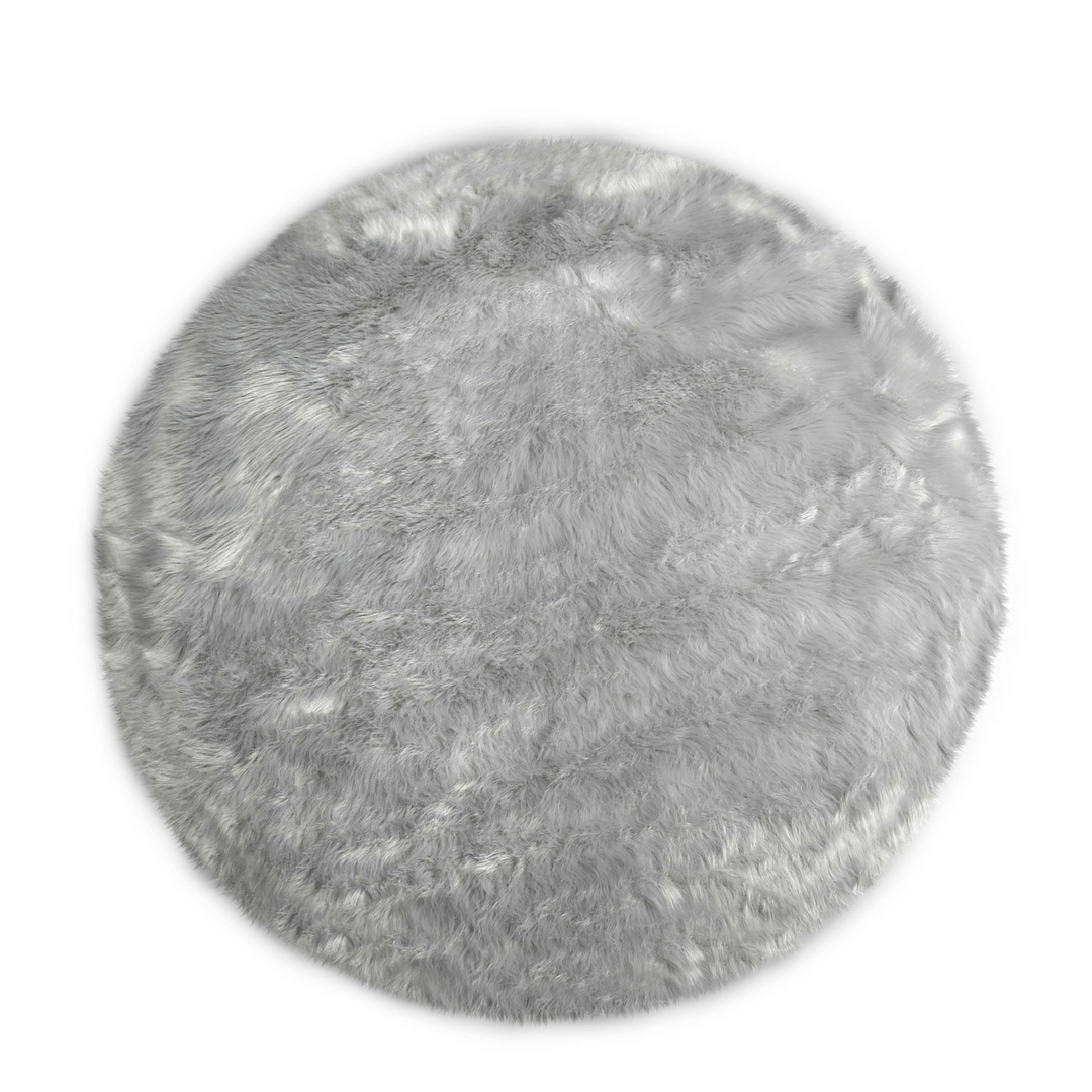 Faux Sheepskin Round Area Rug - Sample / Light Grey