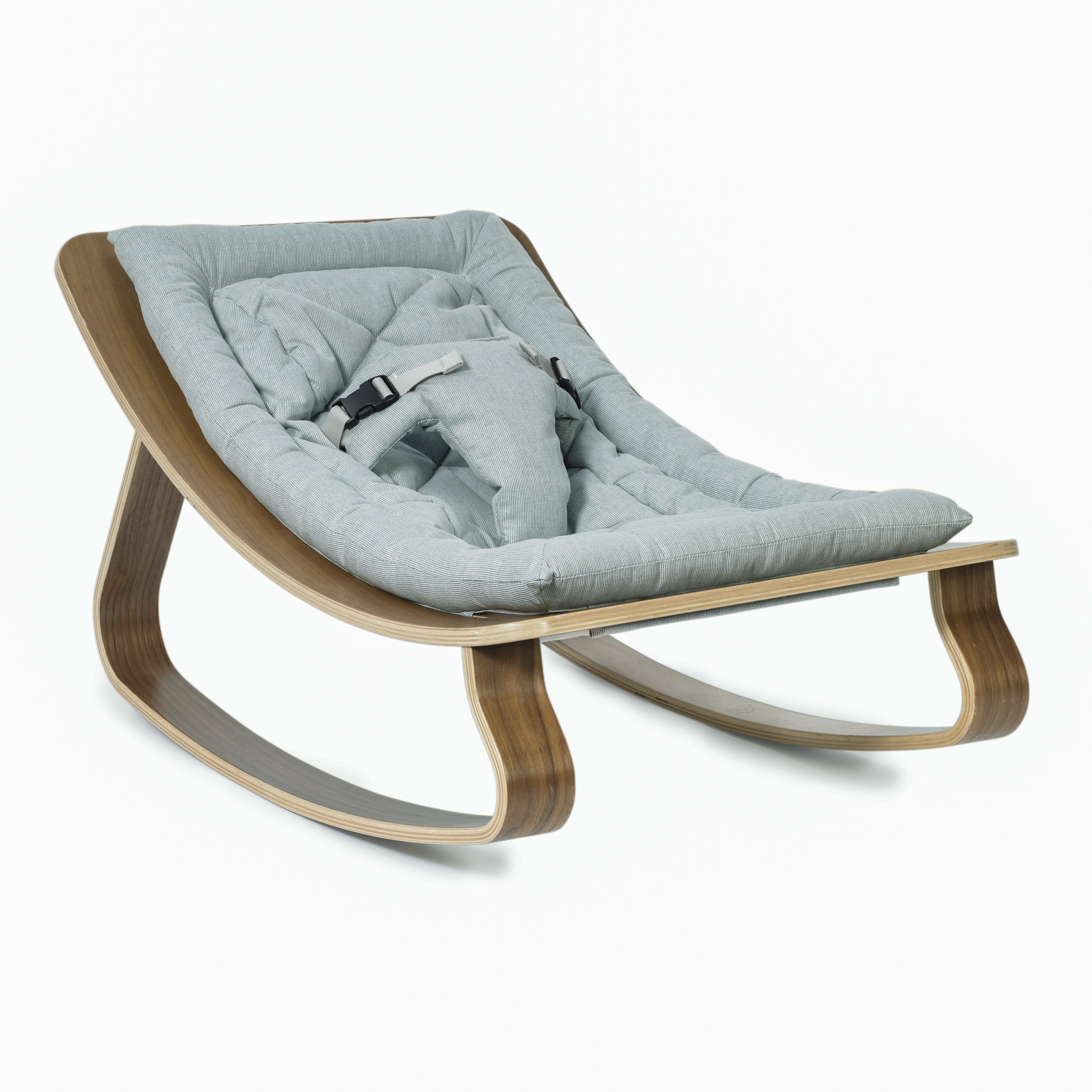 Charlie Crane Levo Baby Rocker - Walnut With Aruba Blue