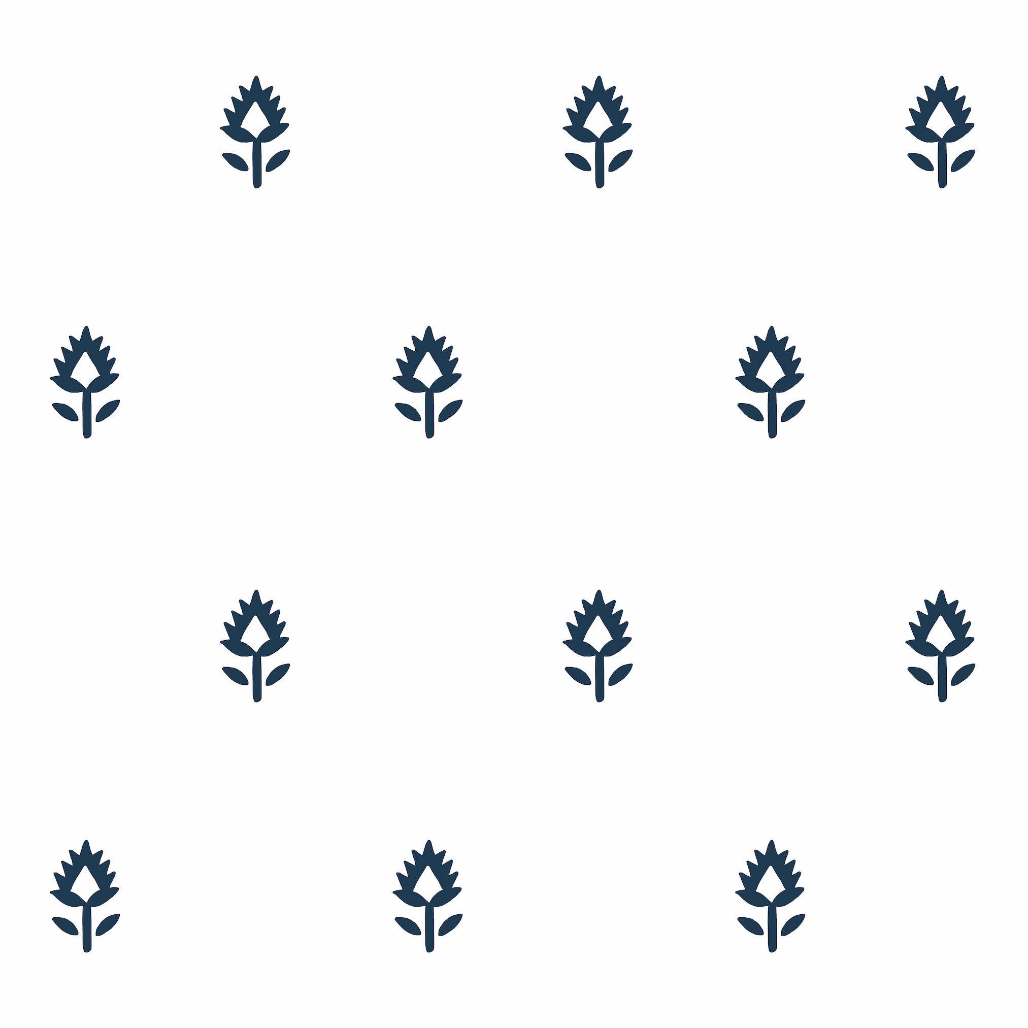 Block Print Wallpaper - Traditional / Sample / Navy On White