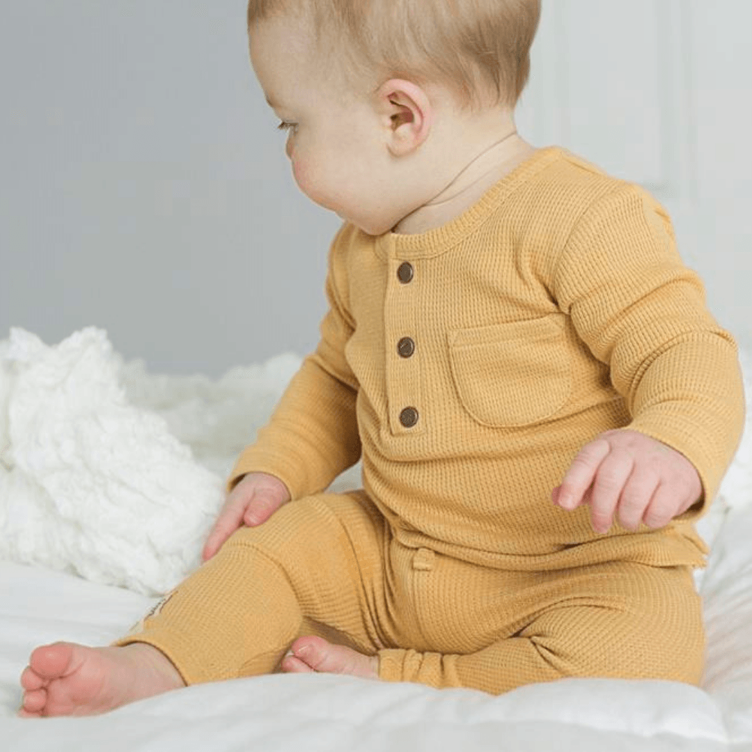 Organic Thermal Drawstring Fitted Pants - Topaz - 6-9m