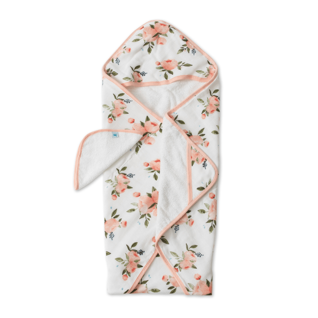 Cotton Hooded Towel & Wash Cloth - Watercolor Roses Set