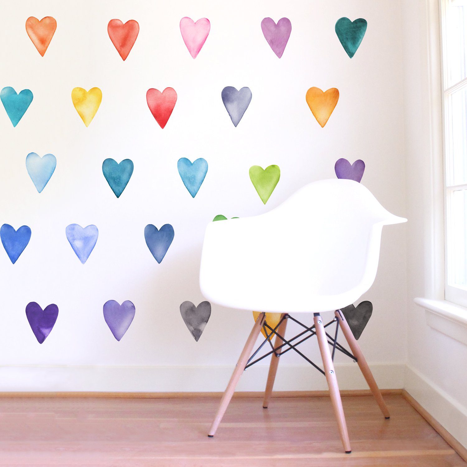 Large Rainbow Hearts Wall Decals