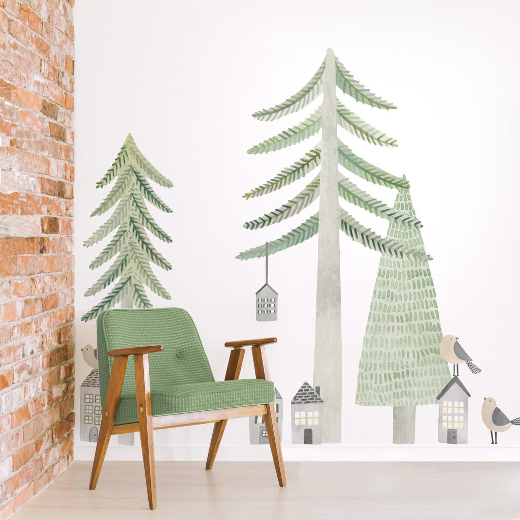  Evergreen  Pine Forest Wall Decal  Kit Large Project Nursery