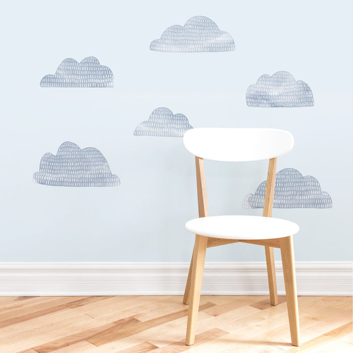 Large Blue Watercolor Cloud Wall Decals, Clouds Wall Stickers, Nursery