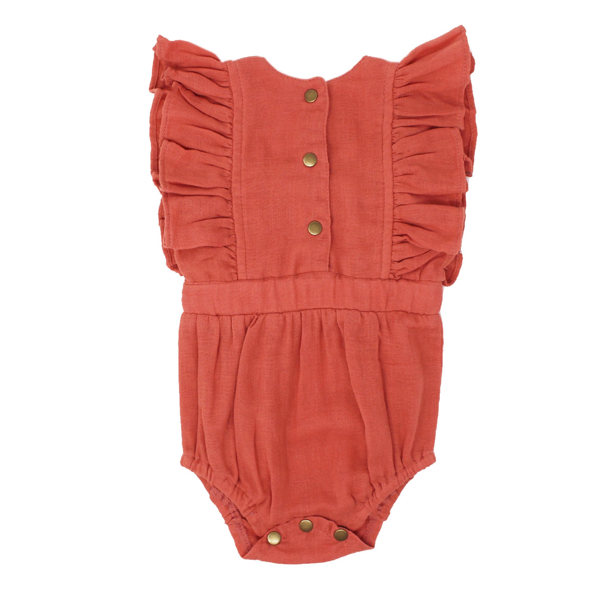 Organic Muslin Ruffle Bodysuit - Melon - 9-12m