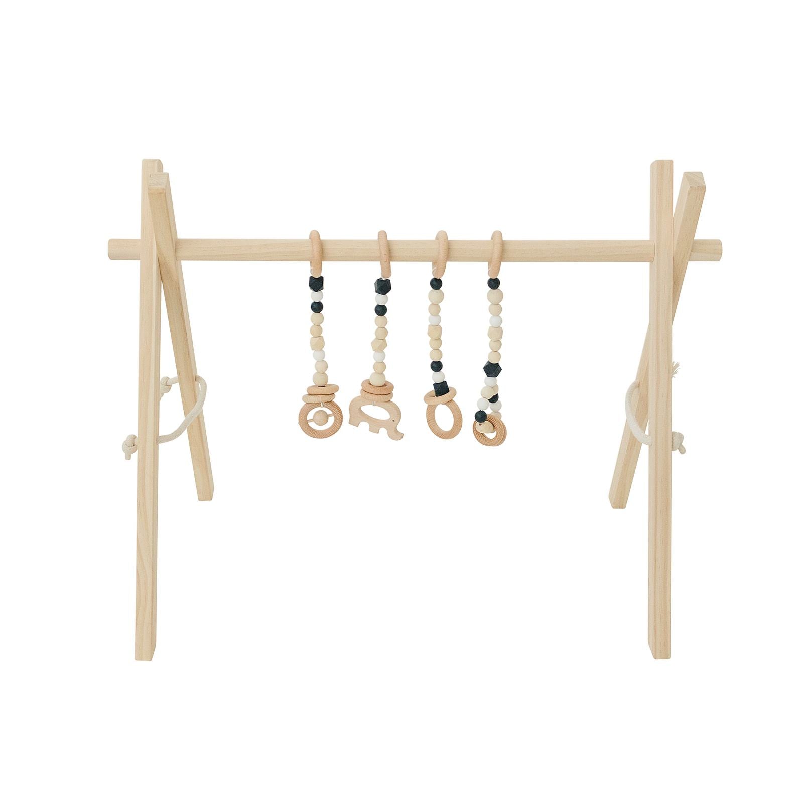 Image of Wooden Baby Play Gym with Black Toys