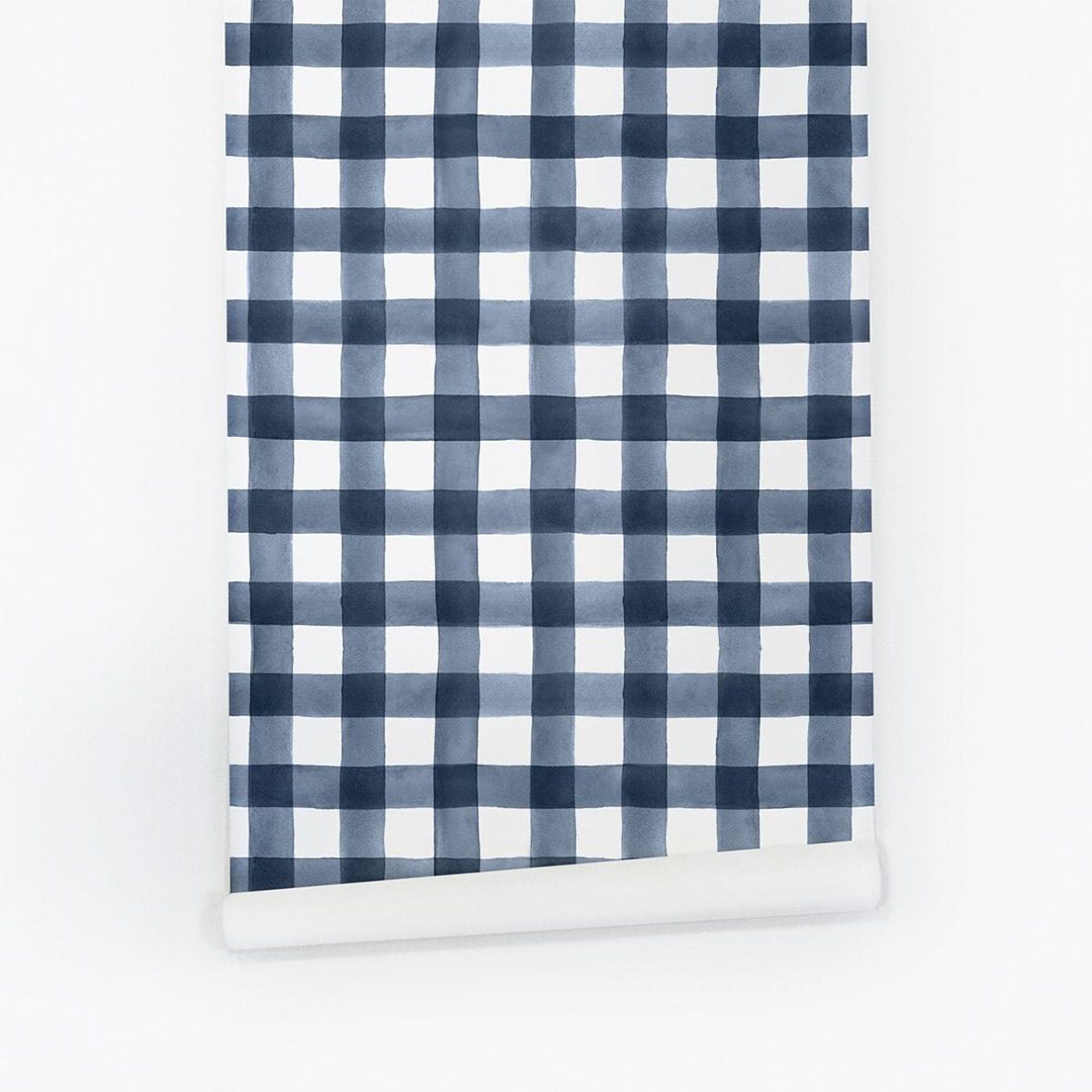 Blue Watercolor Gingham Wallpaper - Self-adhesive / Sample