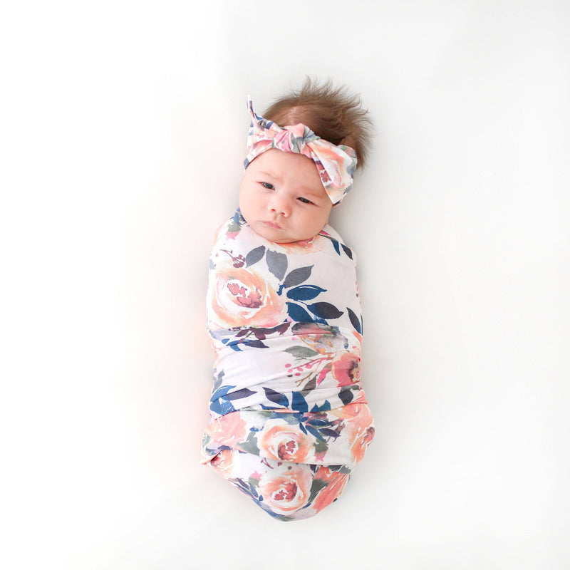 Dusk Rose Swaddle Blanket + Bow Set – Project Nursery