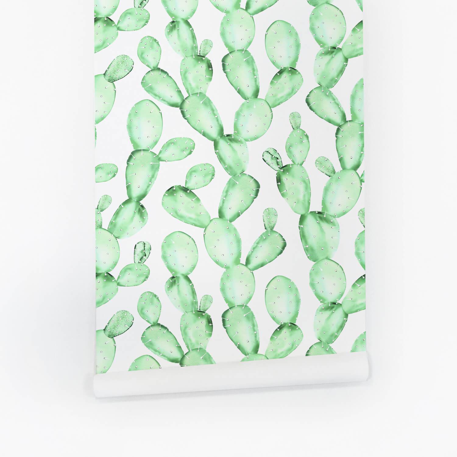 Pastel Watercolor Cactus Wallpaper - Self-adhesive / 19" W X 48" H