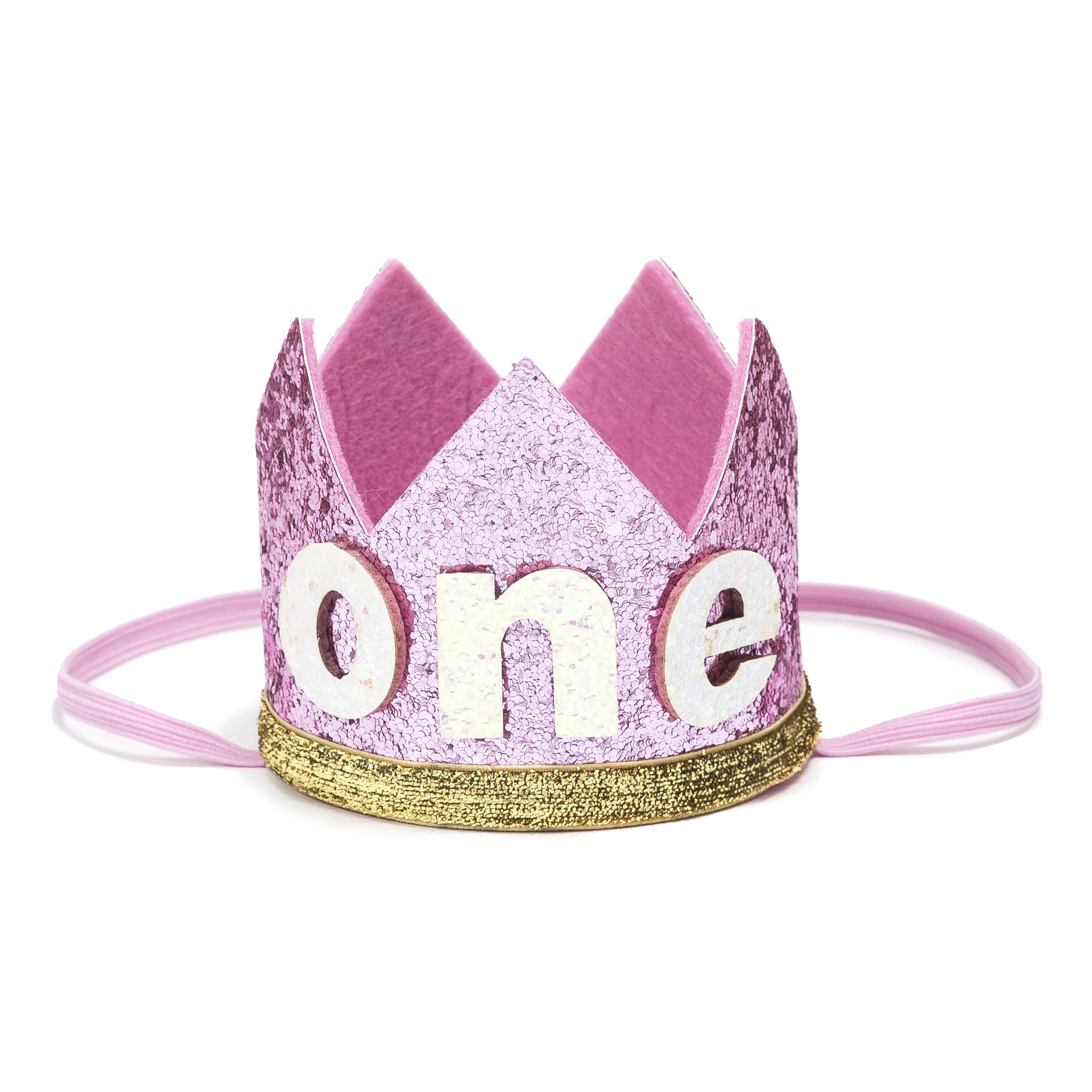 Birthday Party Crown - Pink + Gold Glitter - 1