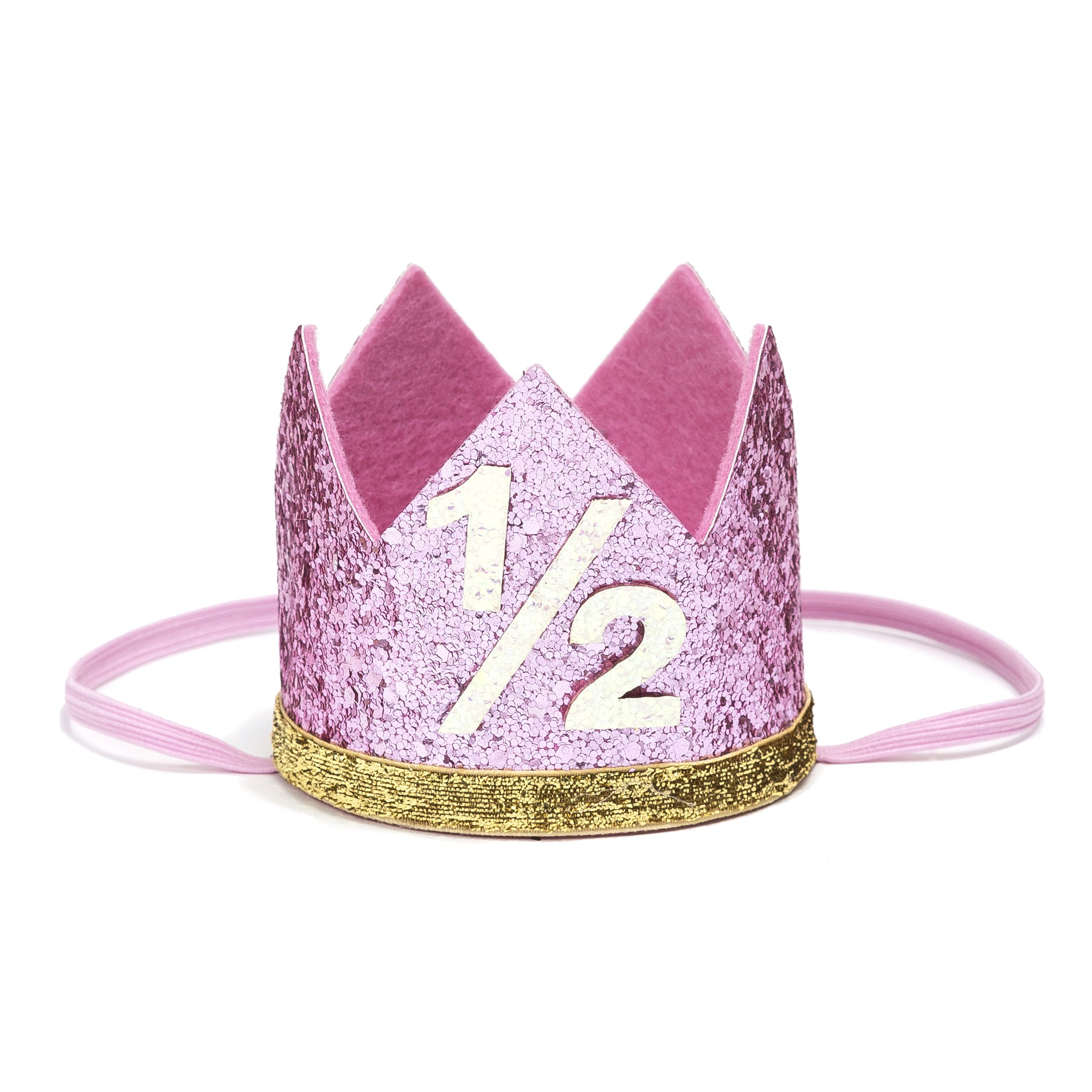 Birthday Party Crown - Pink + Gold Glitter - 1/2