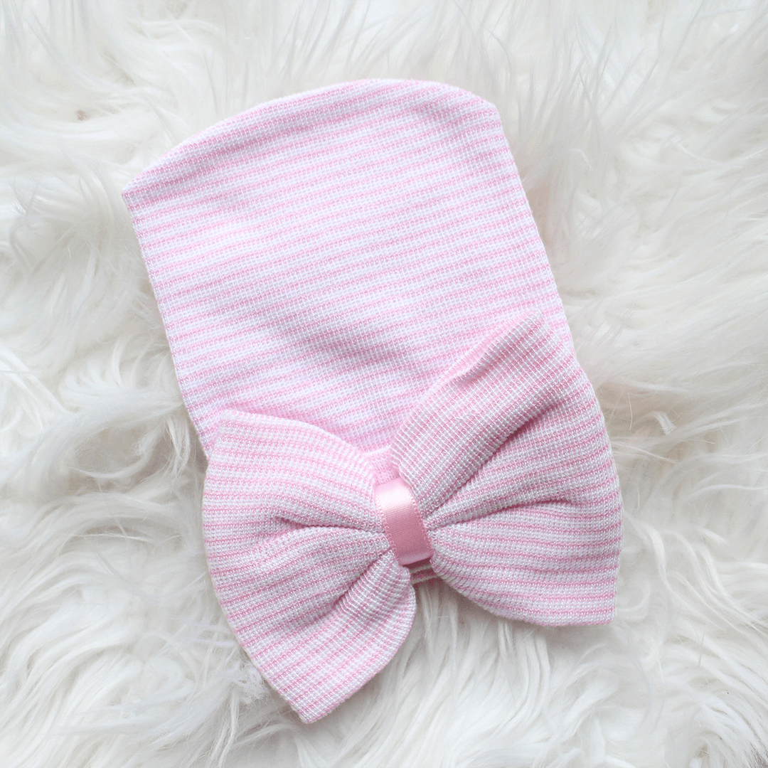 Newborn Hospital Hat - Pink Stripe With Bow