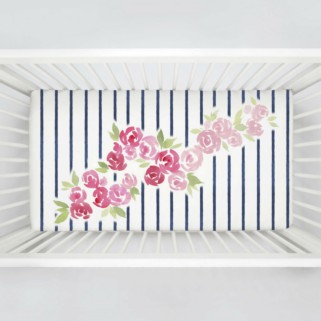 Rose Stripe Centerpiece Crib Sheet