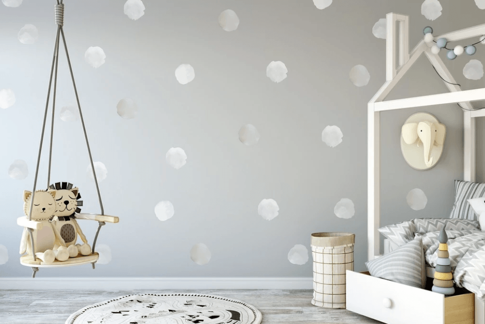Watercolor Polka Dots Wall Decals - Decal Set / White