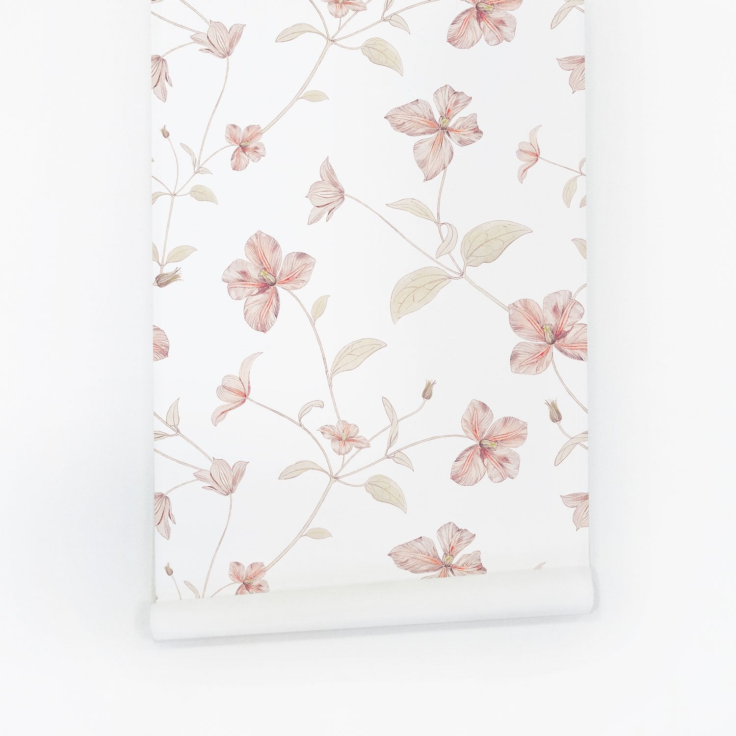 Soft Pink Floral Print Wallpaper - Traditional / Sample