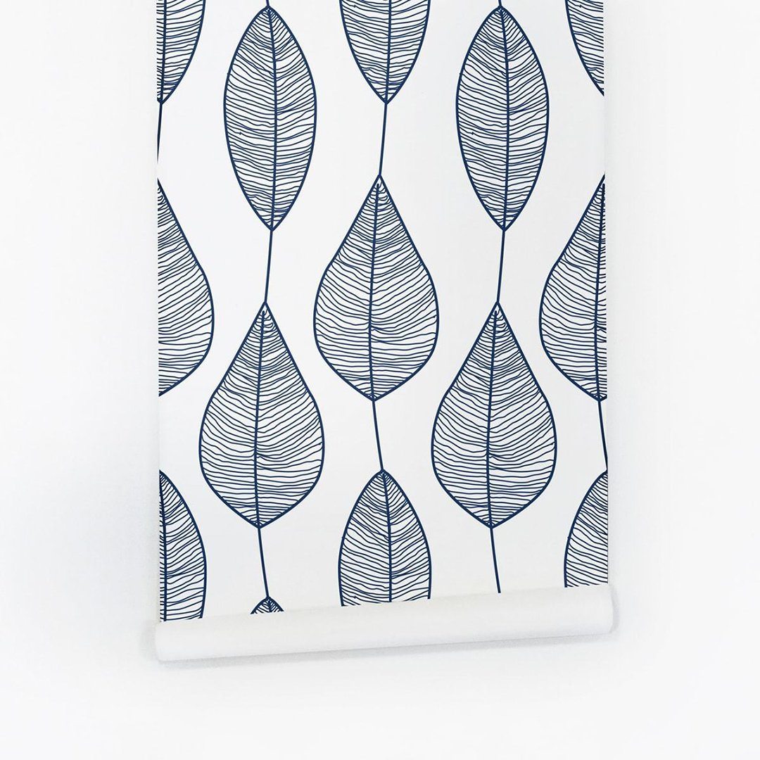 Blue Stripy Leaves Wallpaper - Traditional / Sample