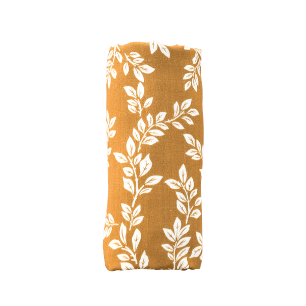 Leafy Sprig Swaddle Blanket - Mustard