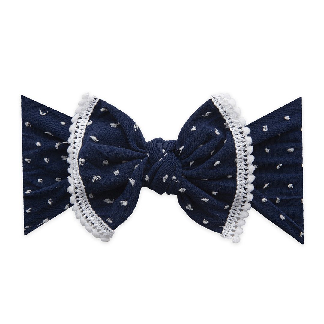 Navy Dot Mini Pom-trimmed Shabby Knot Headband