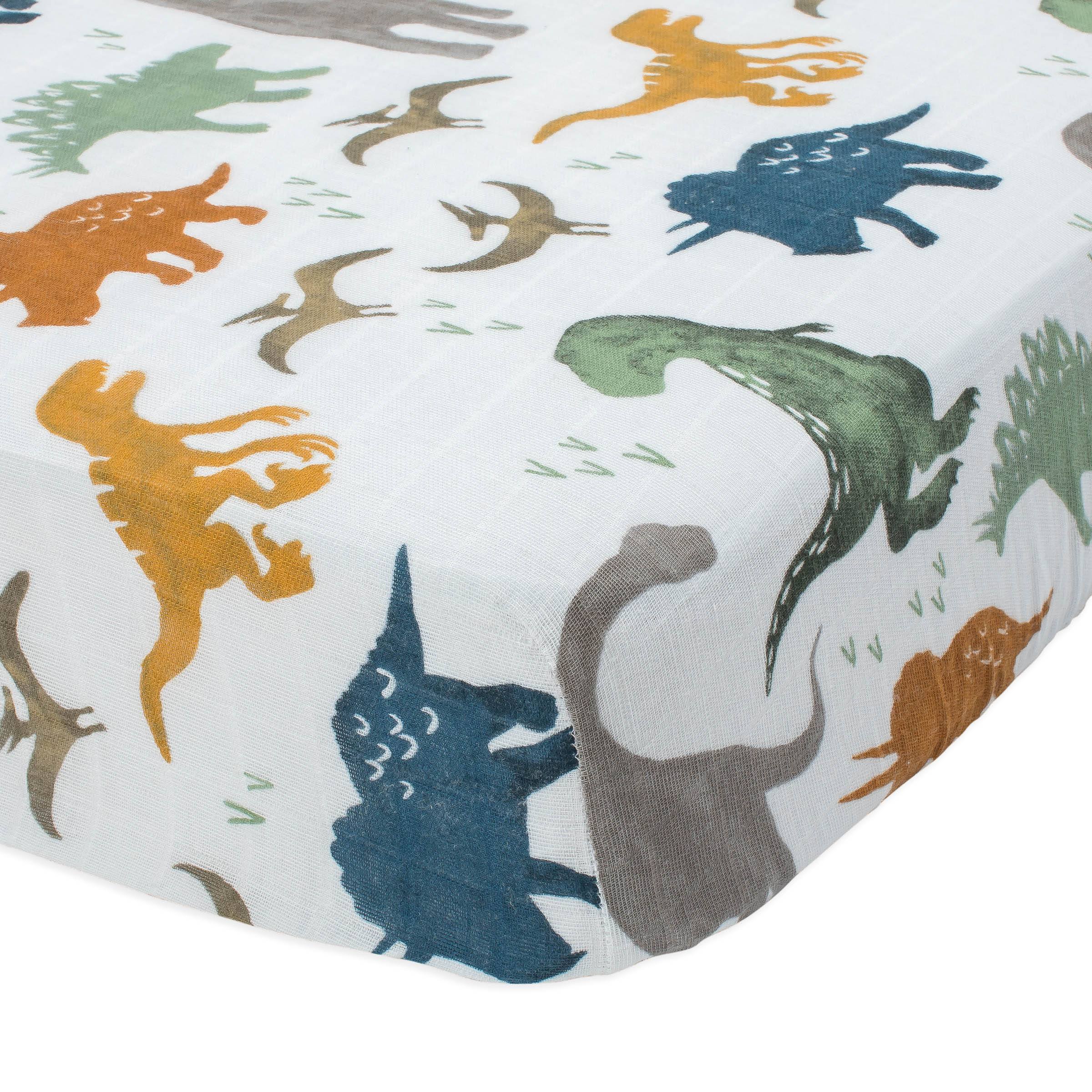 Dino Friends Cotton Muslin Crib Sheet