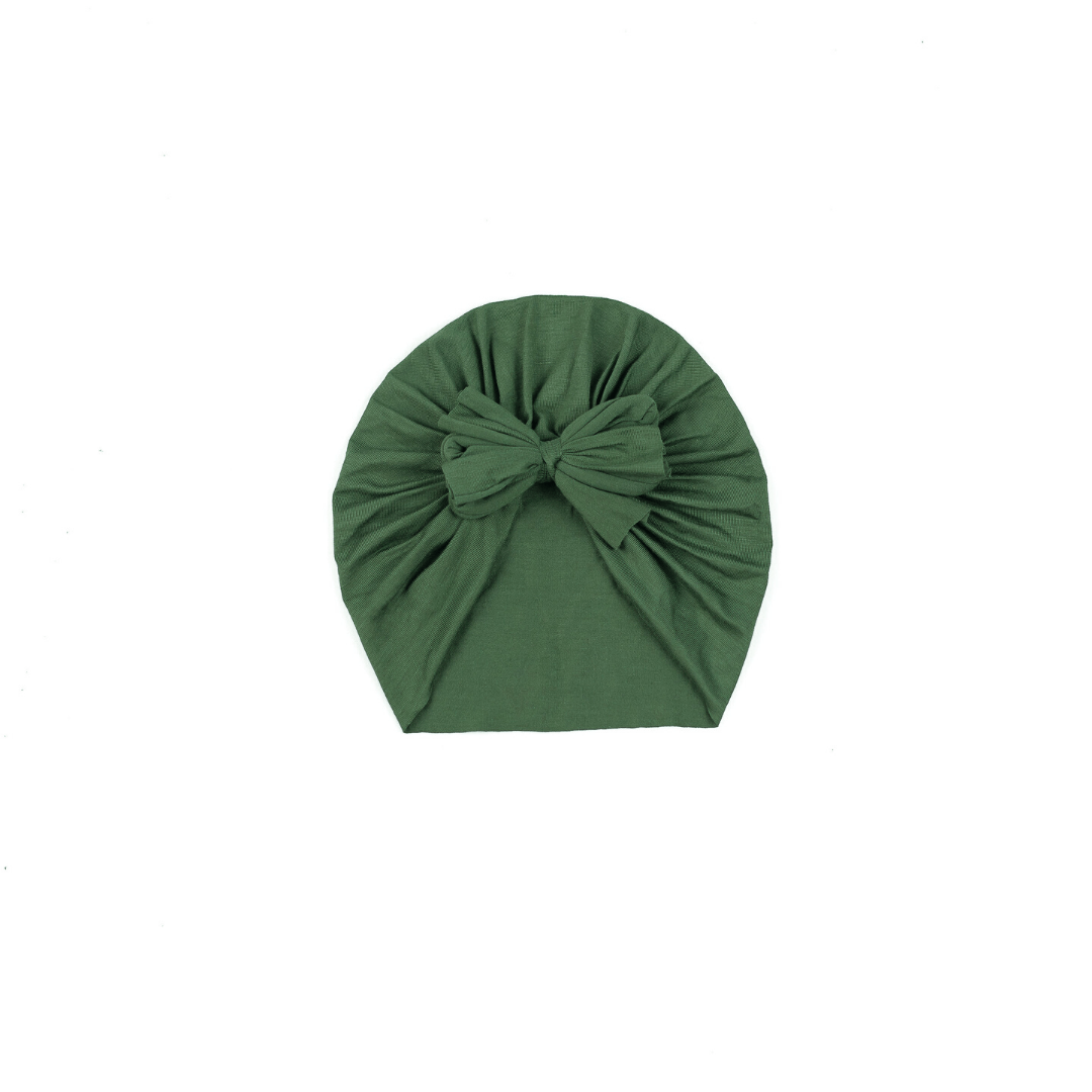 Olive Green Bow Turban Hat - 6-12m