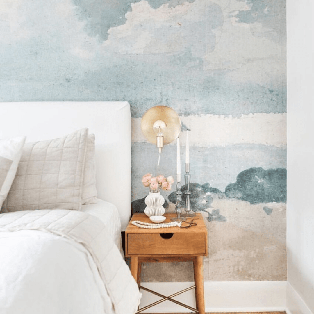 Watercolor Blue + Grey Cloud Wallpaper Mural - Self-adhesive Vinyl Wallpaper
