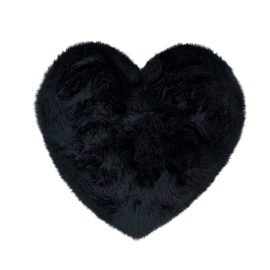 Faux Sheepskin Heart Area Rug - Full Size / Black