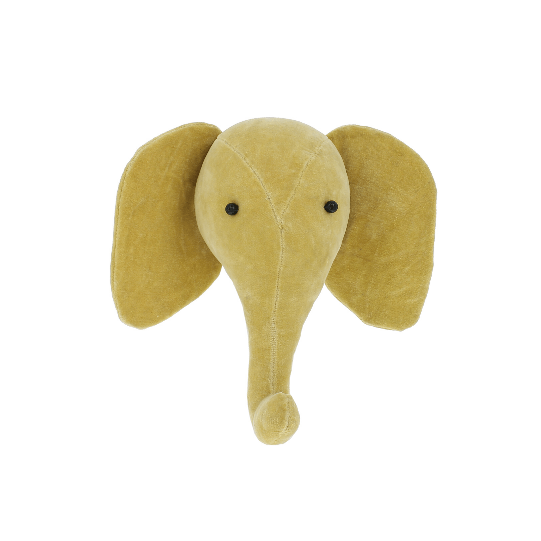 Mini Velvet Elephant Head Wall Hanging - Yellow