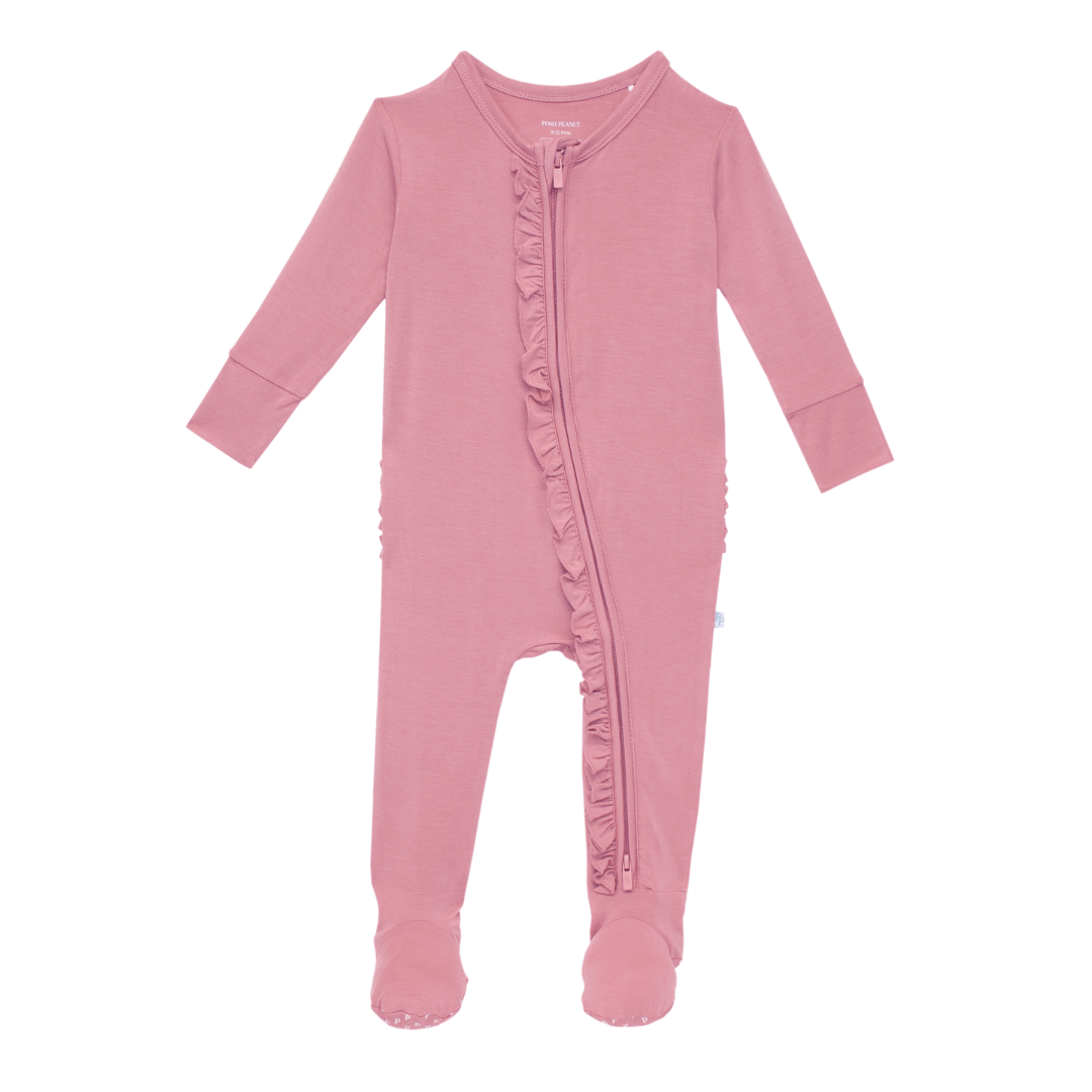 Solid Zippered Footie - Dusty Rose - 6-9m